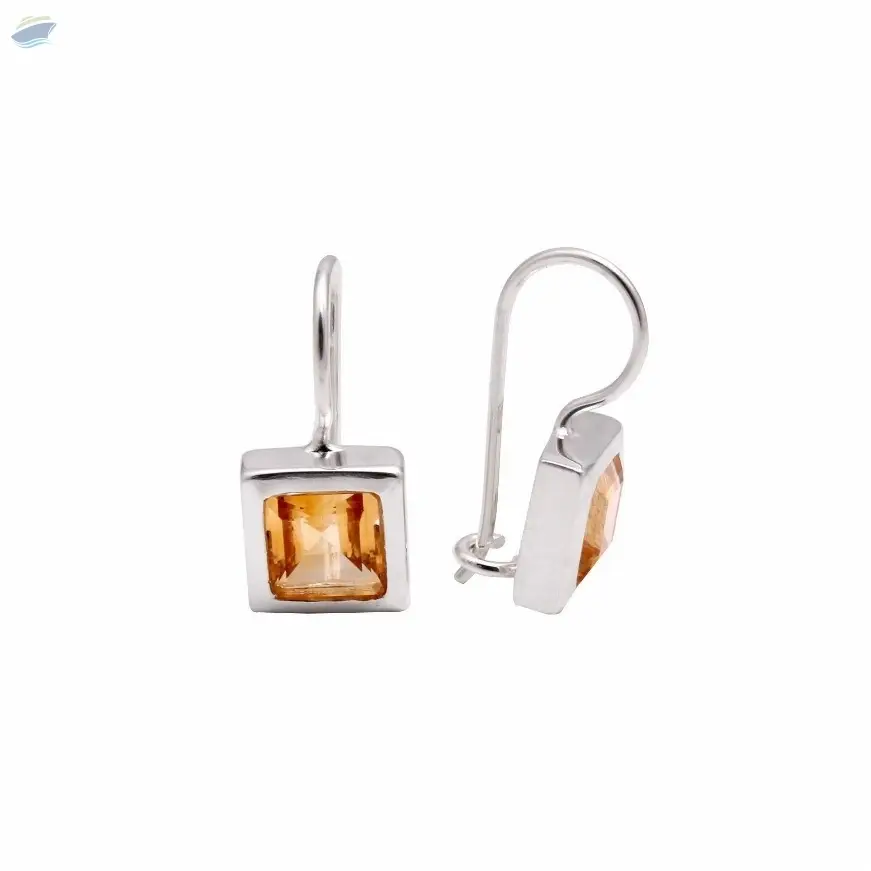 Square 925 Sterling Silver Citrine Earrings