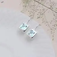 Square 925 Sterling Silver Blue Topaz Earrings