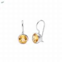 Round 925 Sterling Silver Citrine Earrings