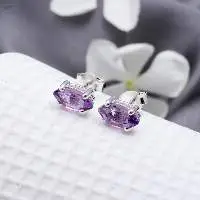 Silver Marquise Shape Amethyst Stud Earrings