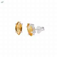 Silver Marquise Shape Citrine Stud Earrings
