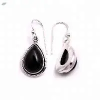 Silver Tear Drop Shape Black Onyx Earrings