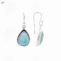 Silver Tear Drop Shape Larimar Earrings