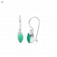 Silver Marquise Shape Green Onyx Earrings