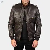 Outwear Cowhide Men brown Leather Jacket