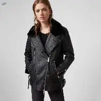 Fur Collar Zipper Up Fashion Leather Jacket