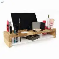 Wooden Desk Makeup Organizer with Tab Holder