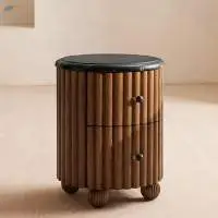 Wooden Fluted Bedside Table Small