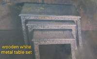 Wooden White Metal Table Set