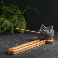 He-Cat Incense Stick Holder with Beech Wood Tray