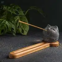 Cat Figure Incense Holder with Beech Wood Tray