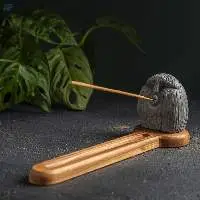 Stone Head incense stick burner with wooden base