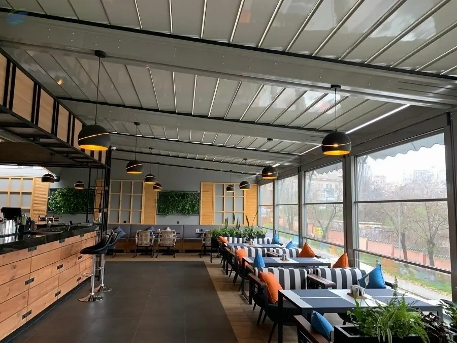 Outdoor Retractable Double Glass Tempered Window