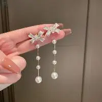 Ladies Long Bow Drop Earrings
