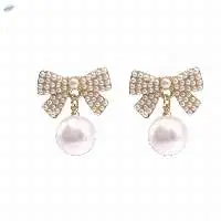Ladies Bow Pearl Drop Earrings