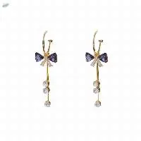 Ladies Bow Long Drop Earrings