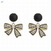Ladies Rhinestone Bow Shaped Drop Earrings