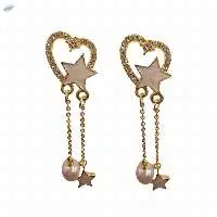 Ladies Heart Star Shape Long Drop Earrings