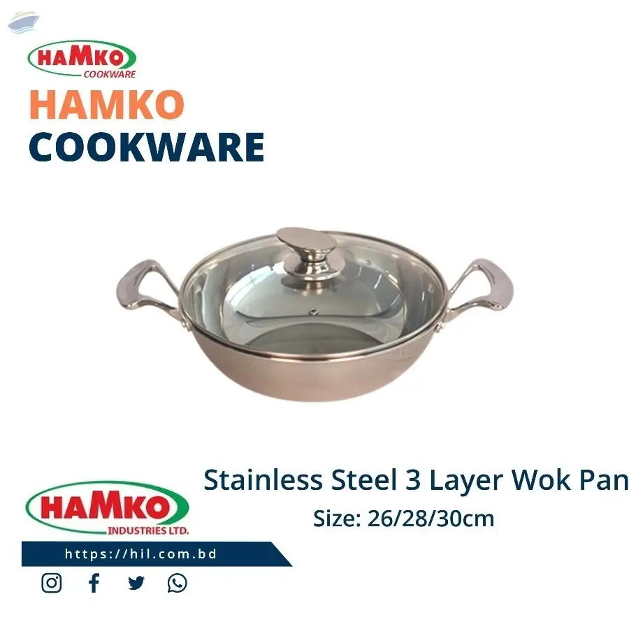 Stainless Steel Three Layer Wok Pan 26cm