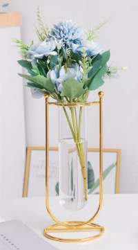 Transparent Glass Golden Metal Vase