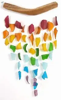 Recycled Glass Chimes with Found Wood Hanger
