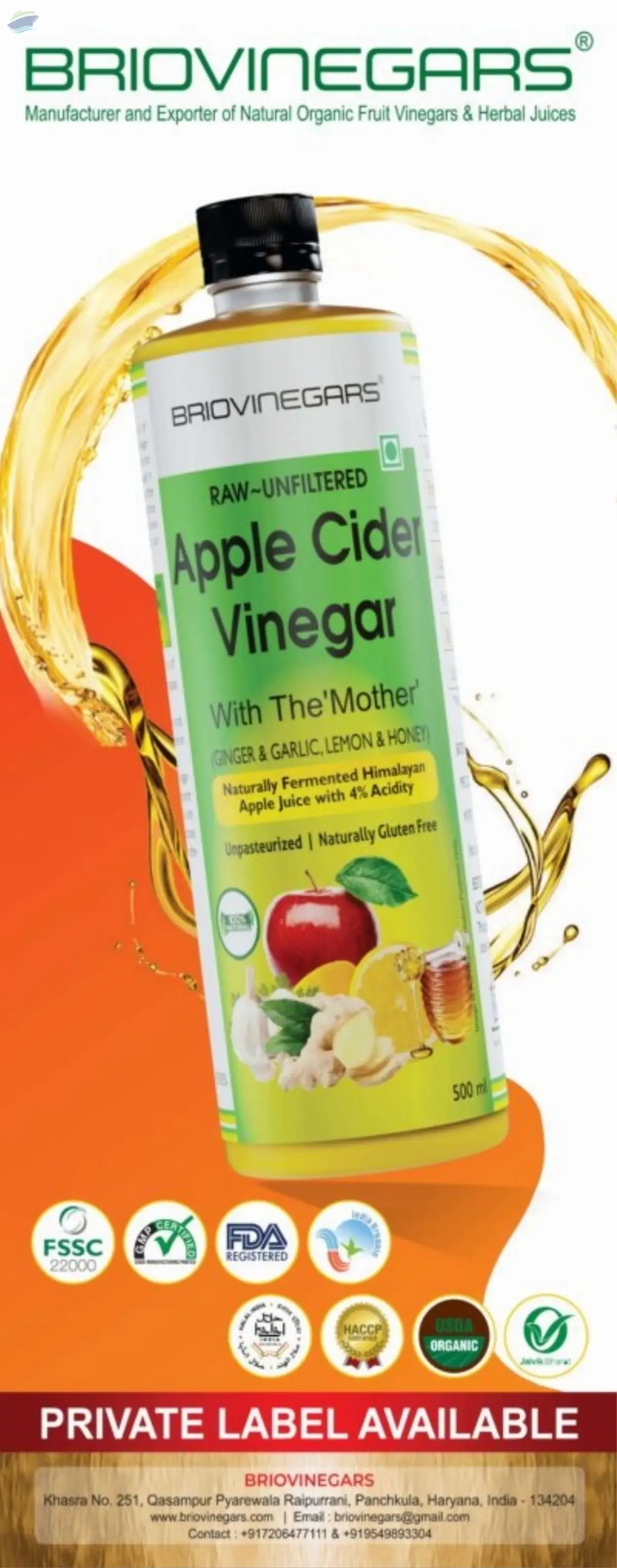 Organic Apple Cider Vinegar With Ginger Garlic