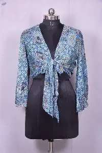 2 Way Top Designer Kasturi silk Blue Cross Top