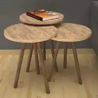3-Piece Round Nesting Table Set Wooden Legs
