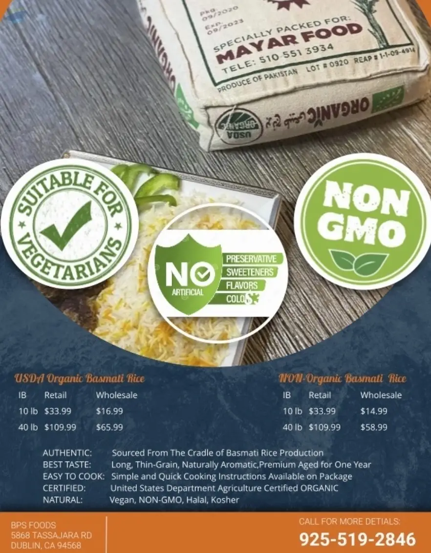 Organic Usda Basmati Rice by BPS Foods. Supplier from United States