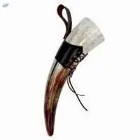 Buffalo Drinking Horn With Leather Holder