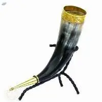 Buffalo Drinking Horn With Metal Tip & Rim