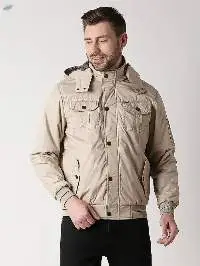 Killer Men's Beige Hooded Solid Jackets