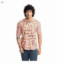 Killer Men's Orange Checks Slender Fit Shirts