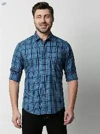 Killer Men's Slim Fit Blue Twill Checks Shirts
