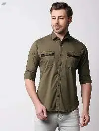 Killer Men's Olive Slender Fit Solid Shirts