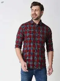 Killer Men's Maroon Slender Fit Checks Shirts