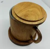 Wooden Cup With Lid And Small Round Plate