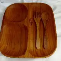 Wooden Plate With Fork And Spoon