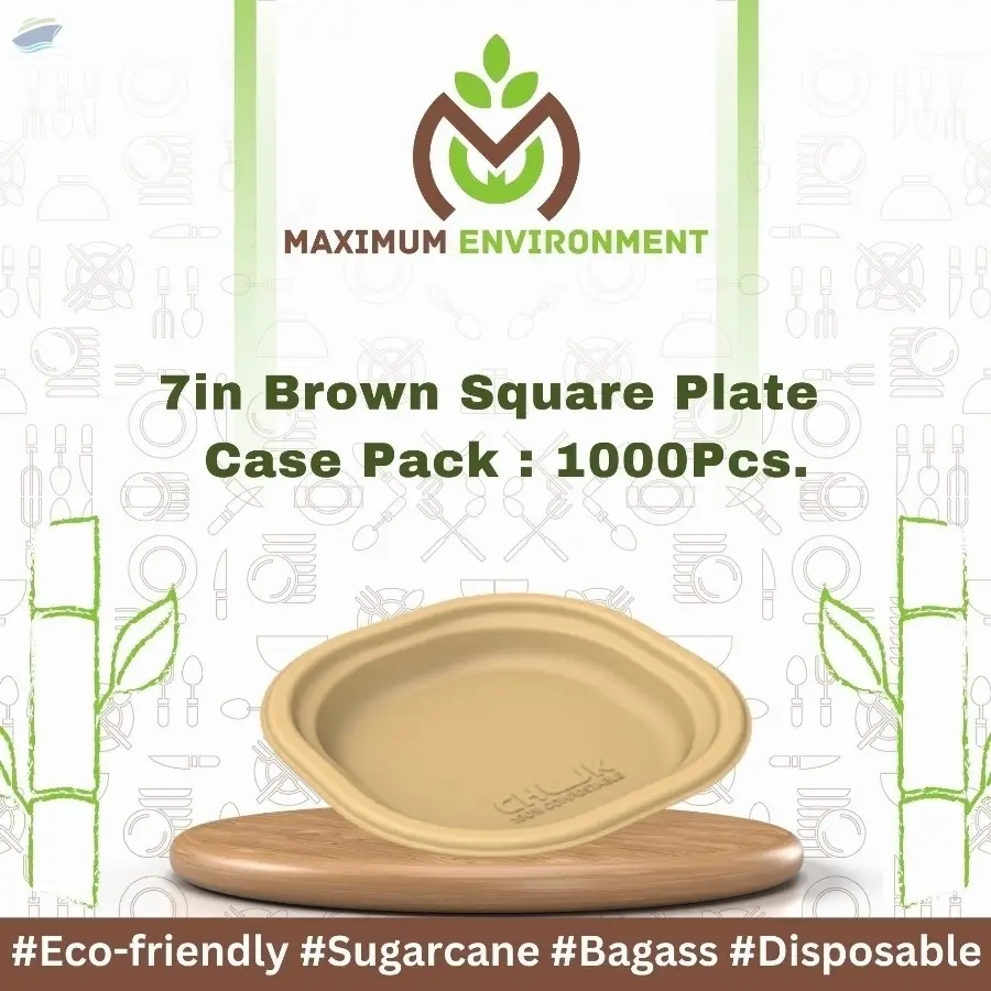 7inch Brown Square Bagasse Plate