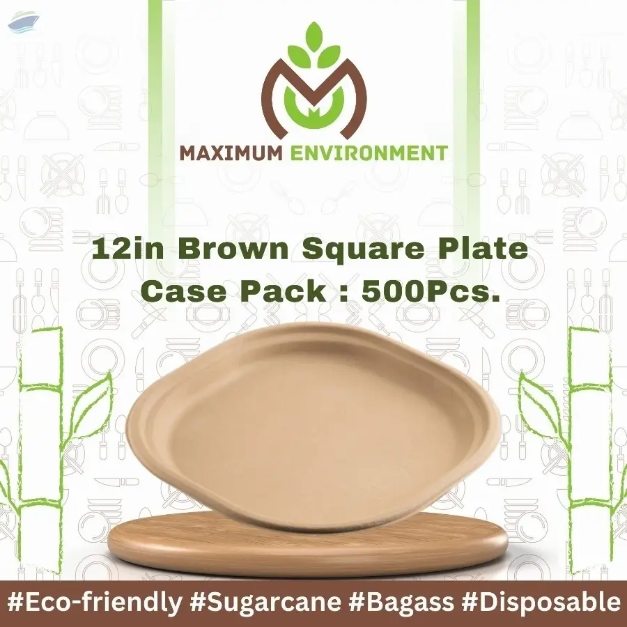12inch Brown Square Bagasse Plate