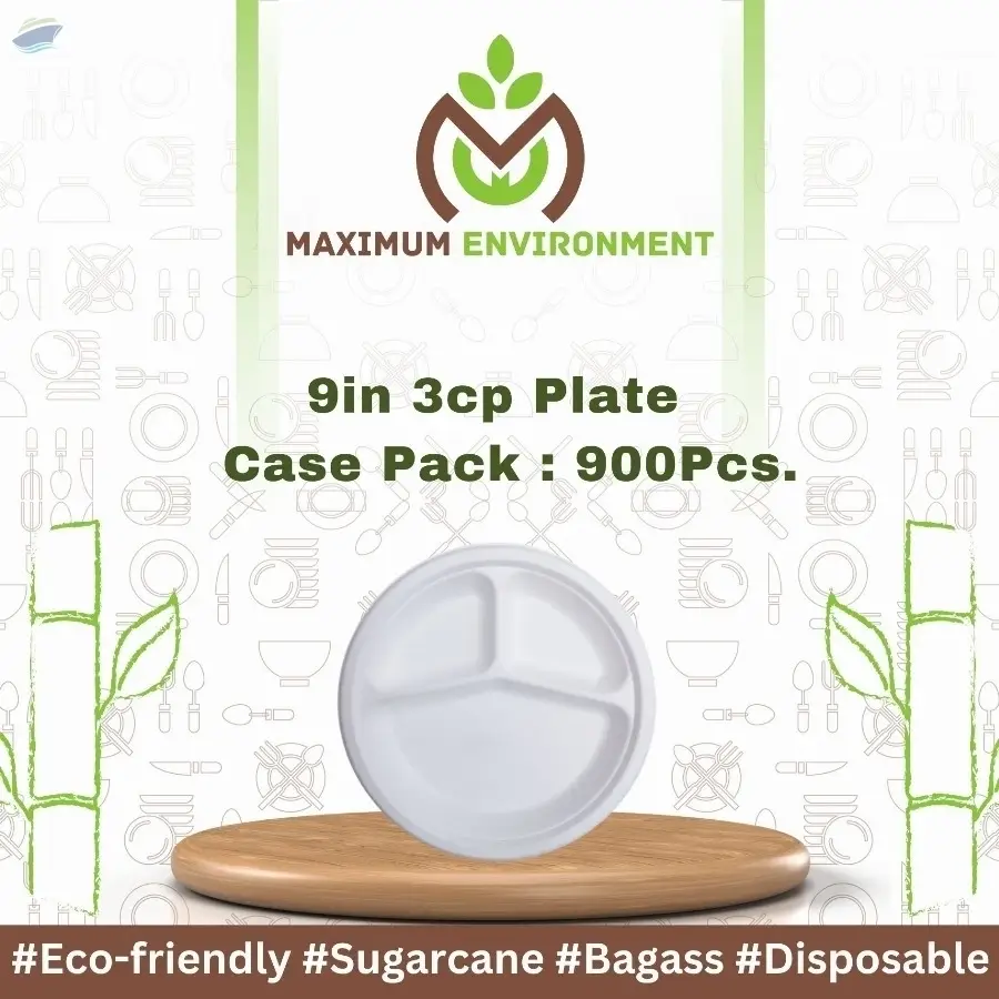 9inch 3 Compartment Bagasse Plate