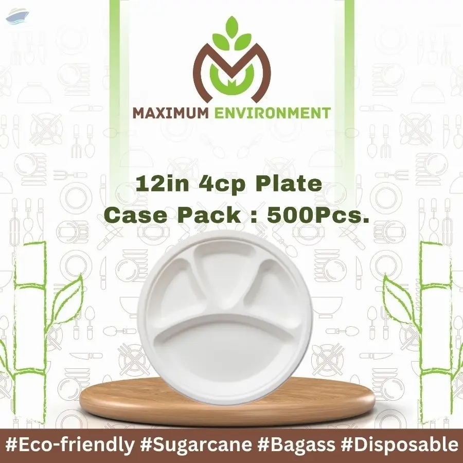 12inch 4 Compartment Bagasse Plate