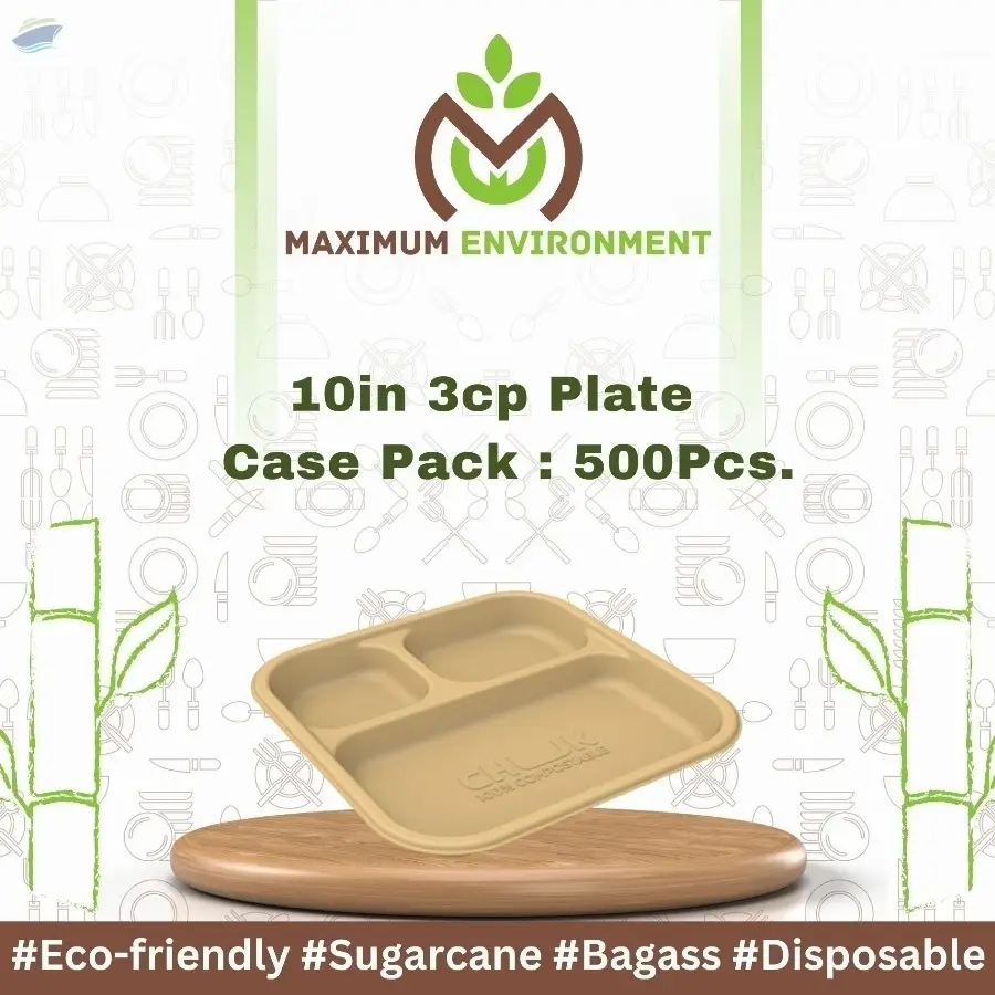 10inch 3 Compartment Bagasse Plate