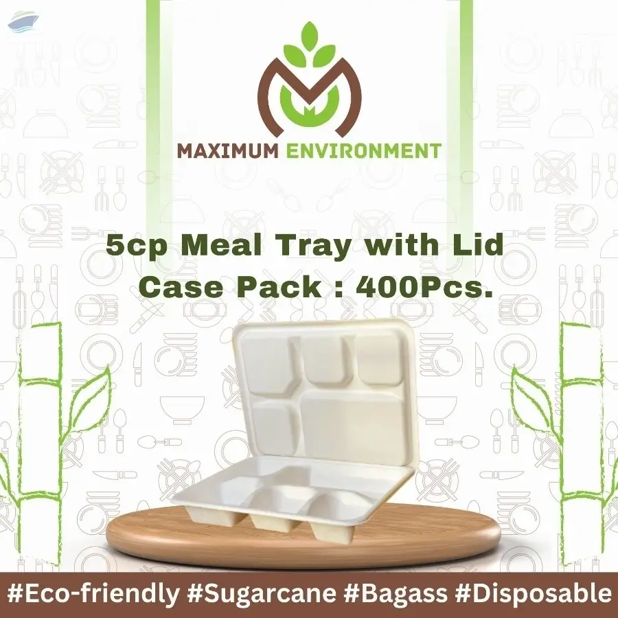 5 Compartment Bagasse Tray With Lid