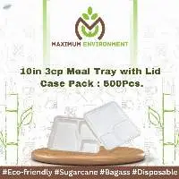 10inch 3 Compartment Bagasse Meal Tray With Lid