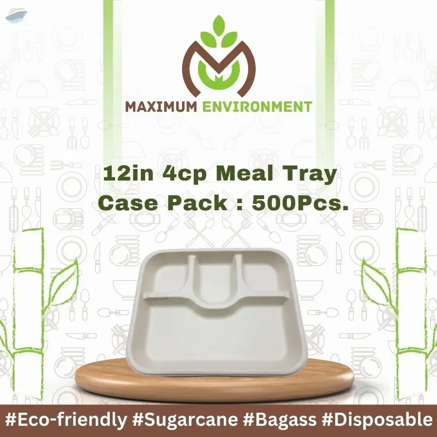 12inch 4 Compartment Bagasse Meal Tray  