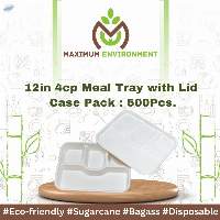 12inch 4 Compartment Bagasse Meal Tray With Lid