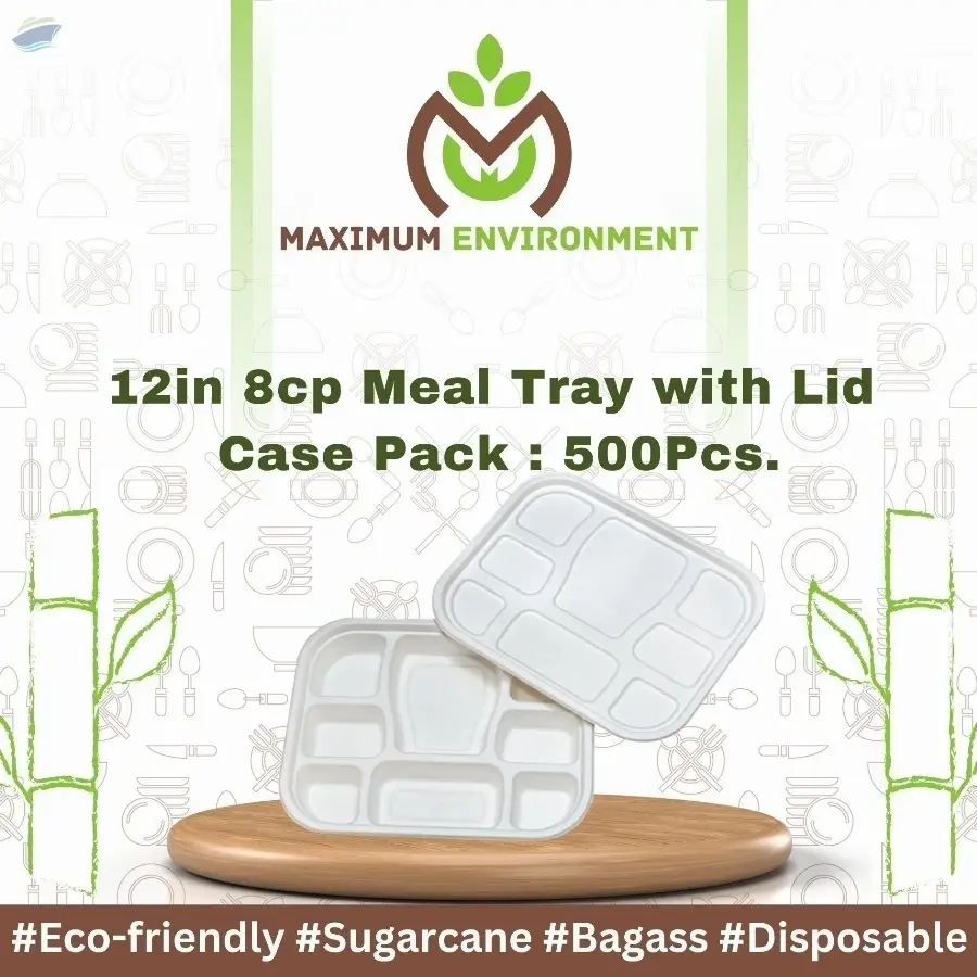 12inch 8 Compartment Bagasse Meal Tray With Lid