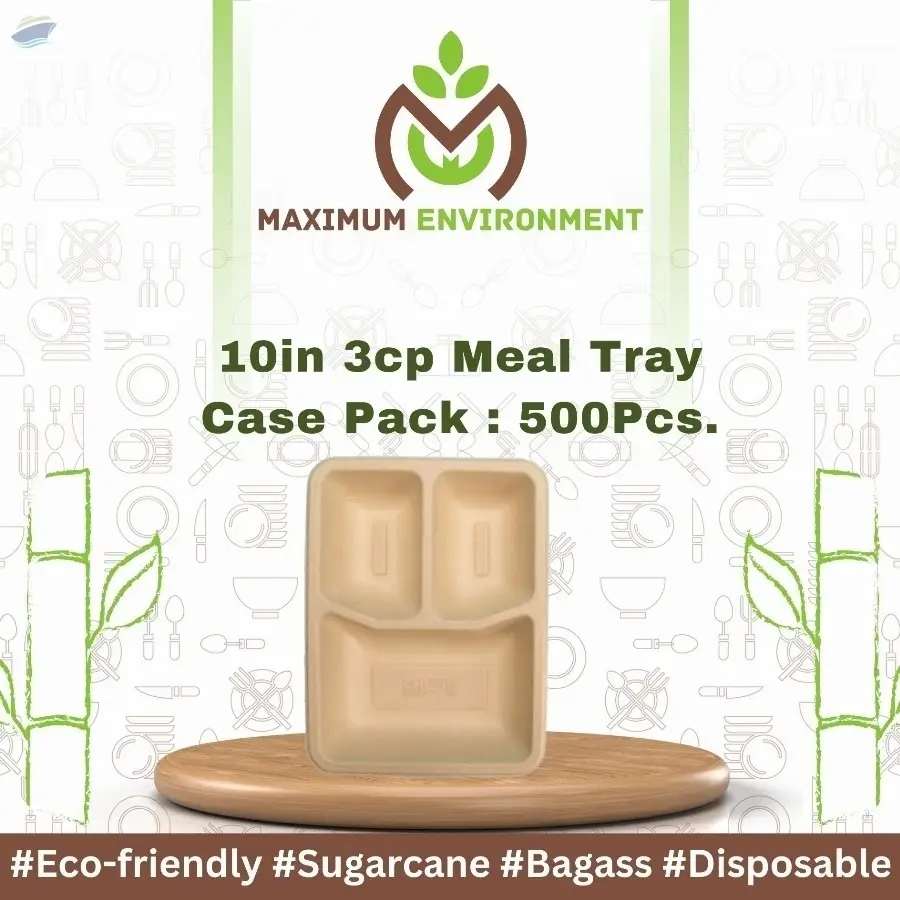 10inch 3 Compartment Bagasse Meal Tray