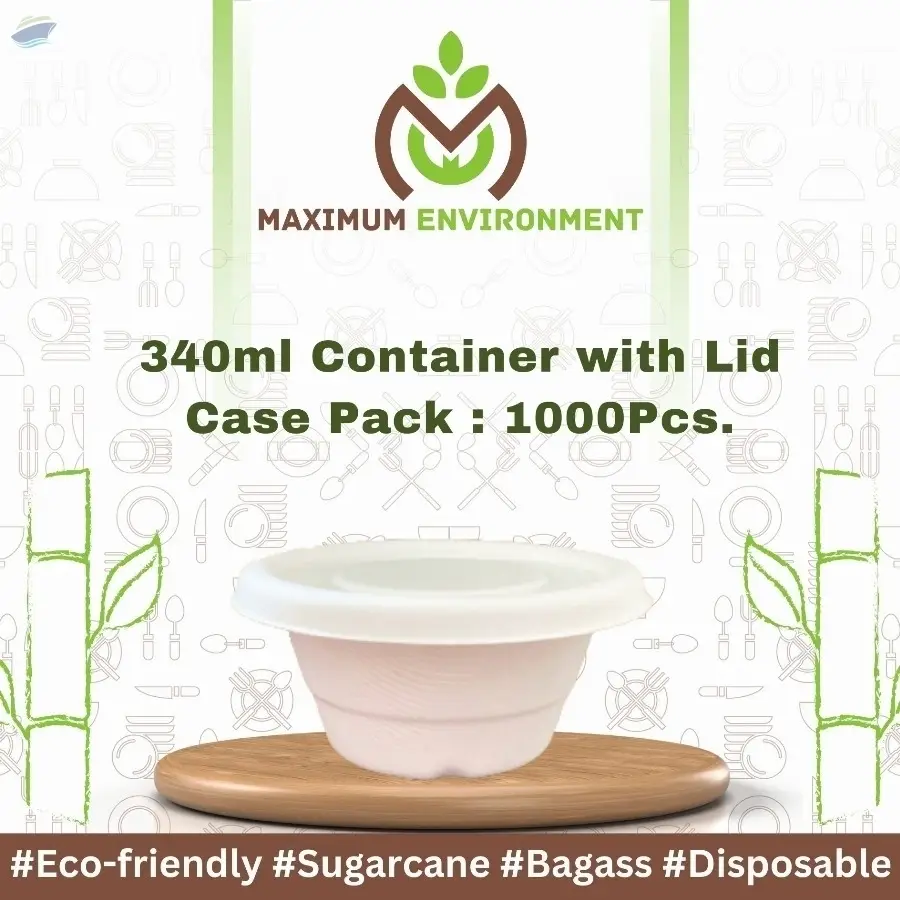 340ml Bagasse Container With Lid